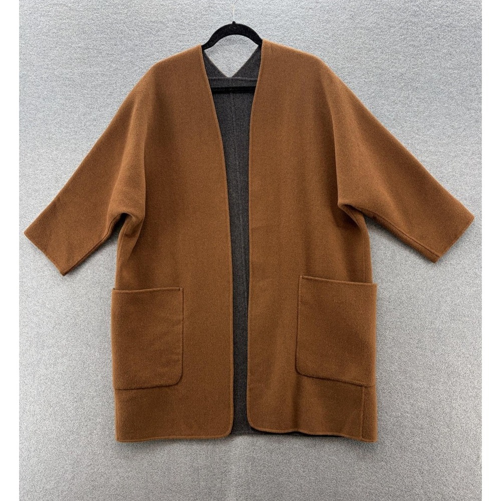 Vince Coatigan Womens Medium Brown Gray Reversible Open Front Wool Duster Jacket